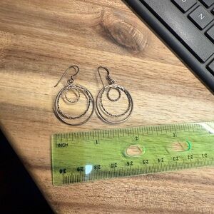 Silver Geometric Drop Earrings with Concentric Circles